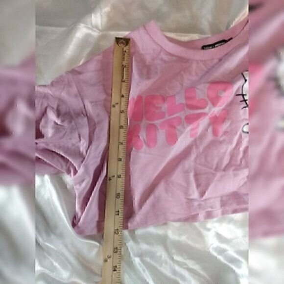 Hello Kitty Cropped Long Sleeve Pink Top Size Large - Picture 9 of 11